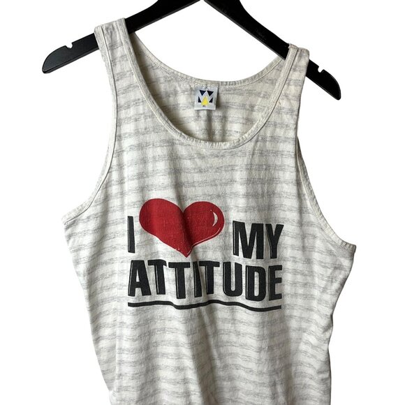 Urban Outfitters Tops - Vintage I Love My Attitude Tank Top Gray Cream XL Extra Large USA Striped Logo